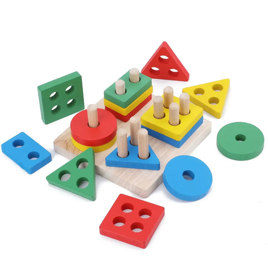 Montessori Wooden Toys Color Shape Matching Puzzle Game Colorful Beaded Color Cognition Early Educational Toys Gift for Children