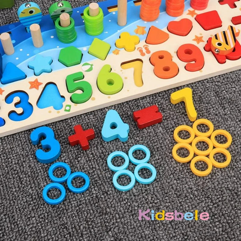 Wooden Number Puzzle Sorting Montessori Toys for Toddlers Shape Sorter Counting Fishing Game Educational Math Stacking Block